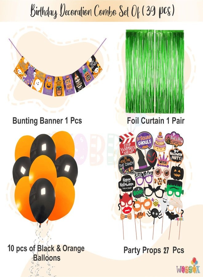 Wobbox Halloween Party Props 27 Pcs with Multicolor Cartoon Ghost Bunting Banner & Balloon & Foil Fringe, Party Decoration Set of One - Image 2